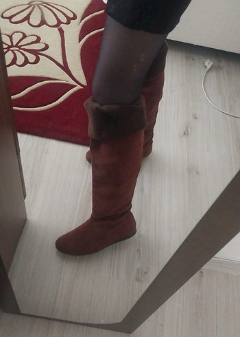 Kahverengi Süet Diz Üstü Çizme - Görsel 4