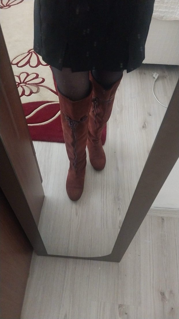 Kahverengi Süet Diz Üstü Çizme - Görsel 2