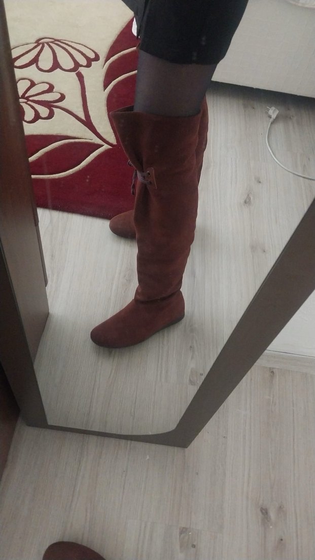 Kahverengi Süet Diz Üstü Çizme - Görsel 3