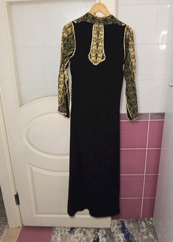 Nakışlı, V Yakalı, Uzun Kollu Bohem Elbise - Görsel 3