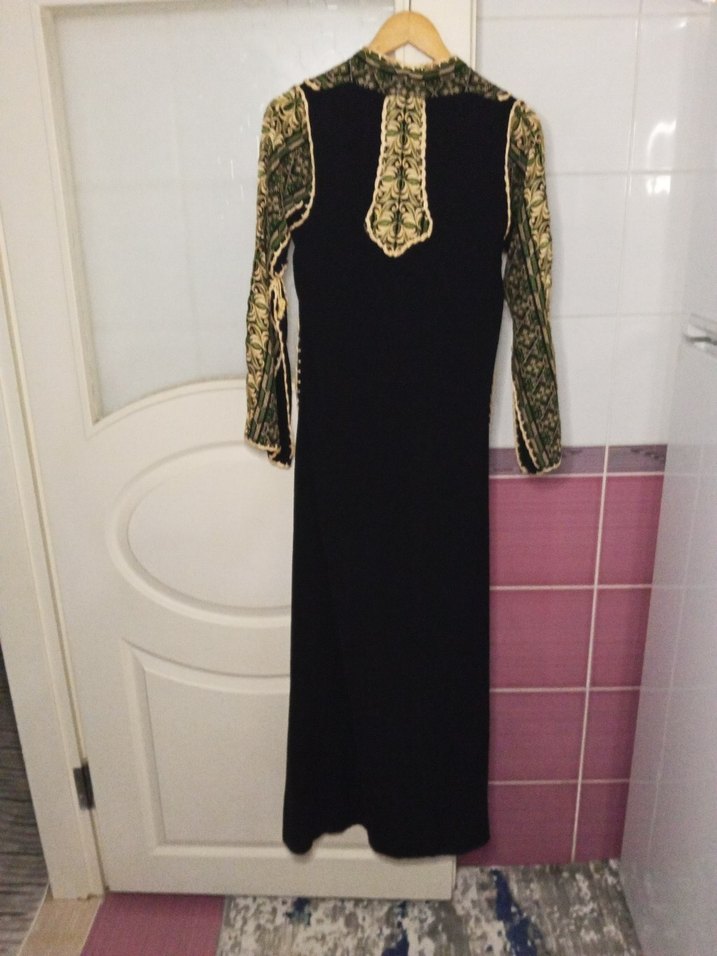 Nakışlı, V Yakalı, Uzun Kollu Bohem Elbise - Görsel 3