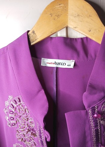 Mor Nakışlı Uzun Kadın Elbise - Görsel 3