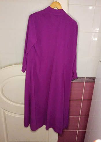 Mor Nakışlı Uzun Kadın Elbise - Görsel 4