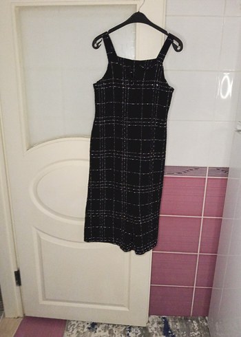 Düğmeli Siyah Ekose Kumaş Kadın Tulum - Görsel 4