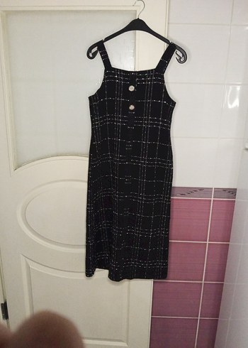 Düğmeli Siyah Ekose Kumaş Kadın Tulum - Görsel 3