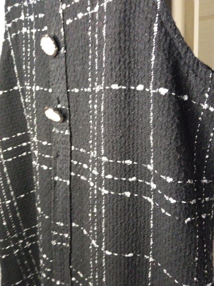 Düğmeli Siyah Ekose Kumaş Kadın Tulum - Görsel 2