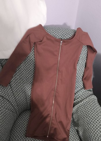 Kahverengi Fermuarlı Mini elbise trendyol - Görsel 5