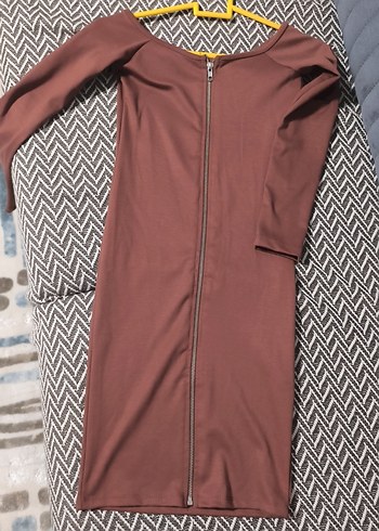 Kahverengi Fermuarlı Mini elbise trendyol - Görsel 4