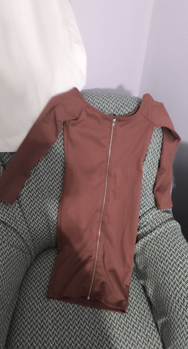 Kahverengi Fermuarlı Mini elbise trendyol - Görsel 5