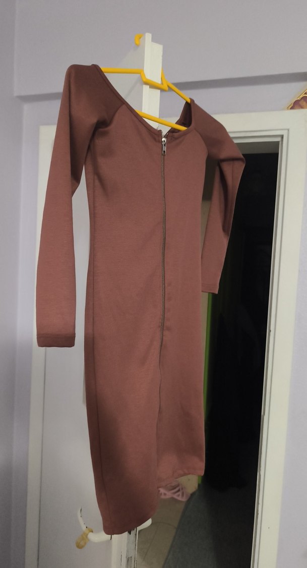 Kahverengi Fermuarlı Mini elbise trendyol - Görsel 2