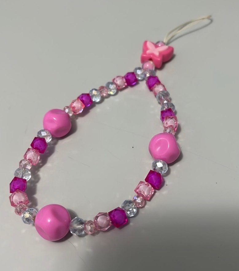 Pembe Boncuklu Bohem Telefon Askısı - Görsel 2