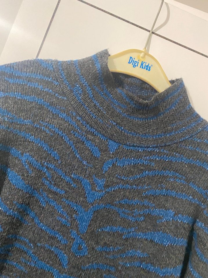 Boğazlı Zebra Desenli Kadın Triko Elbise - Görsel 3