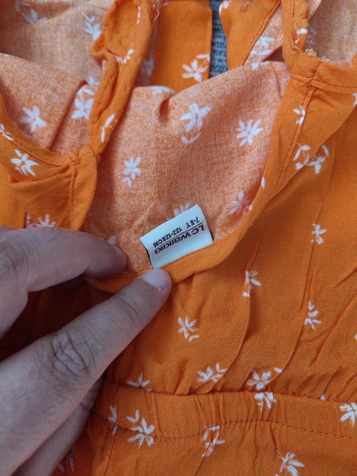 Turuncu Desenli Kız Çocuk Askılı Tulum - Görsel 2