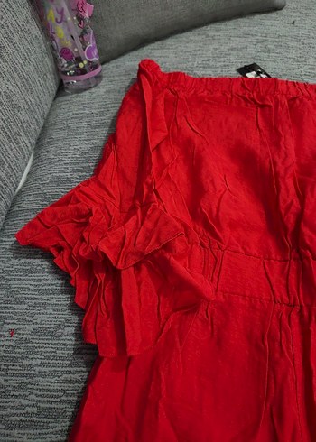 Kırmızı Mini  Straplez Tulum - Görsel 2