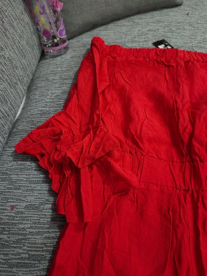 Kırmızı Mini  Straplez Tulum - Görsel 2