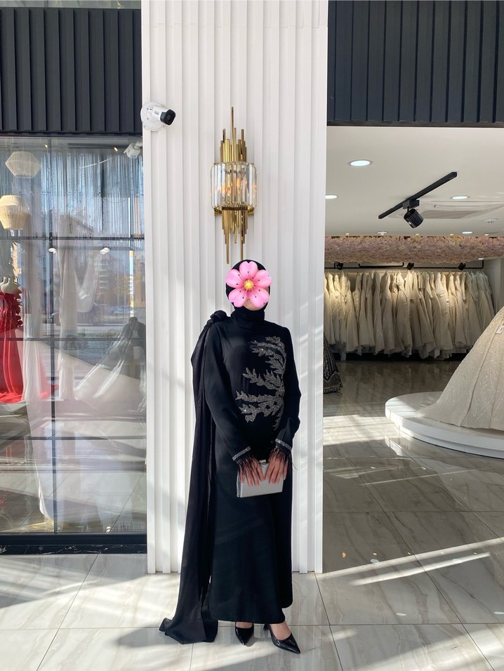 Uzun Siyah Gotik Drape Detaylı abiye - Görsel 2