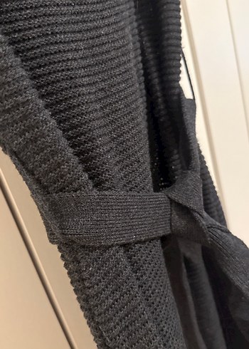 Kemerli Siyah Triko Mini Elbise - Görsel 2