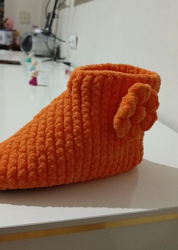 Turuncu Örgü Kız Çocuk Ev Terliği - Görsel 3