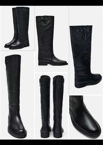 Zara Kadın Siyah Deri Dizüstü Botlar - Görsel 3