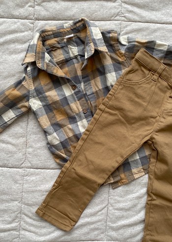 Kahverengi Gömlek ve Pantolon Bebek Takımı - Görsel 3