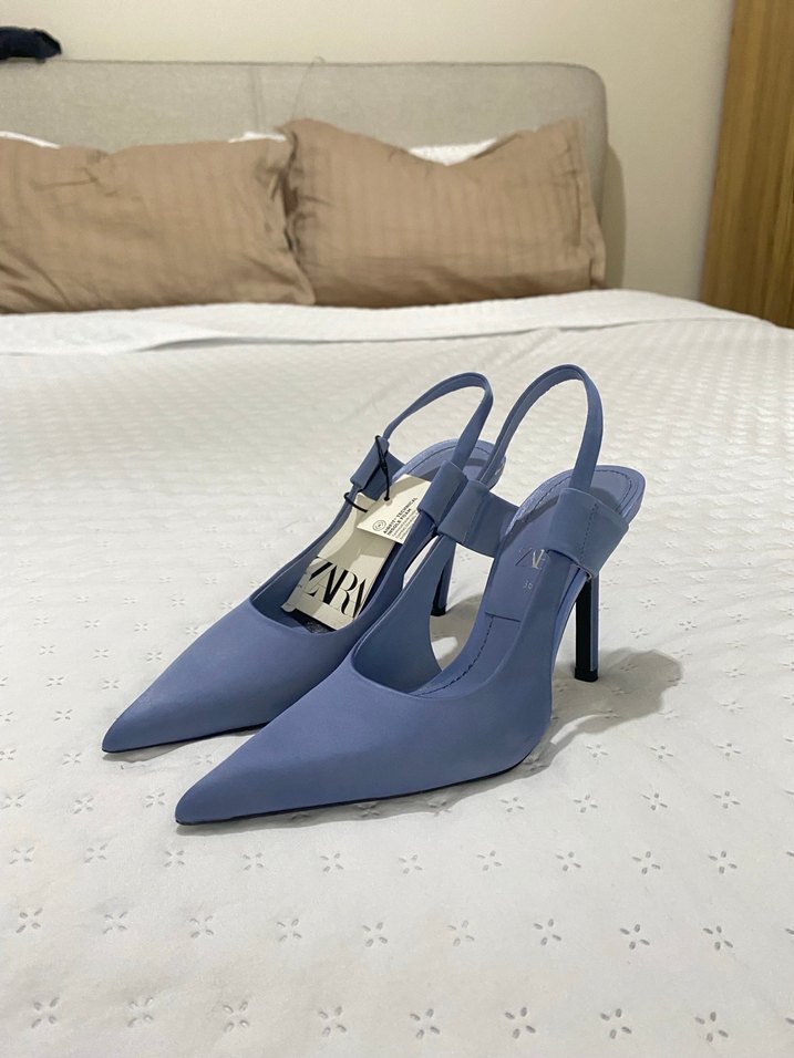 Zara Mavi Bantlı Stiletto Topuklu Ayakkabı - Görsel 4
