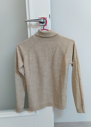 Bej Kadın Boğazlı İnce Triko Kazak - Görsel 2