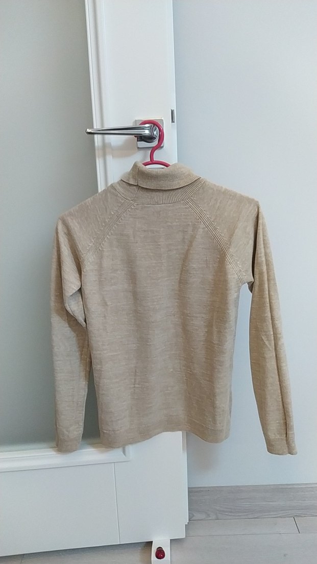 Bej Kadın Boğazlı İnce Triko Kazak - Görsel 2