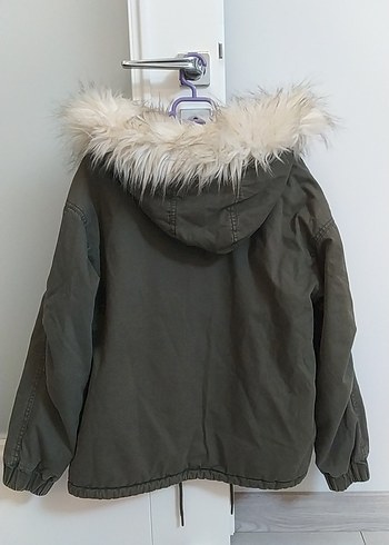 Gri Kapüşonlu Kadın Kışlık Mont - Görsel 2