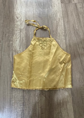 Sarı Nakışlı Bohem Mini Crop Top - Görsel 2