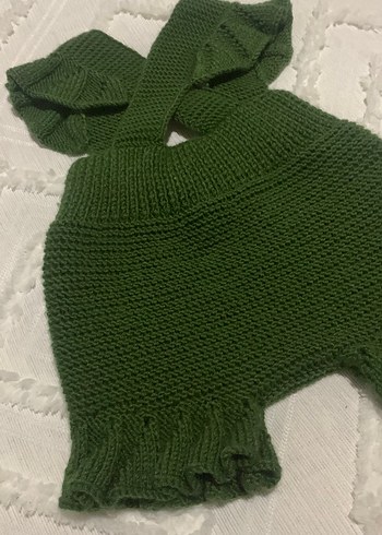 Koyu Yeşil Örgü Bebek Kız Tulum - Görsel 3