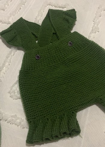 Koyu Yeşil Örgü Bebek Kız Tulum - Görsel 8