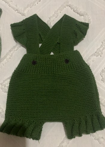 Koyu Yeşil Örgü Bebek Kız Tulum - Görsel 7