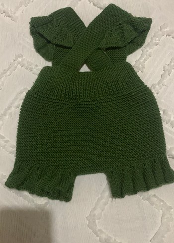 Koyu Yeşil Örgü Bebek Kız Tulum - Görsel 2