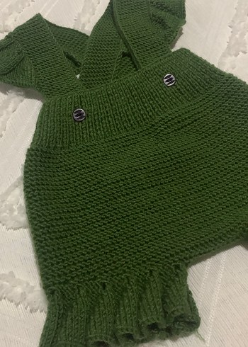 Koyu Yeşil Örgü Bebek Kız Tulum - Görsel 9