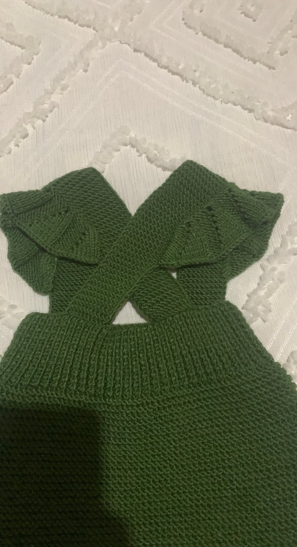 Koyu Yeşil Örgü Bebek Kız Tulum - Görsel 5