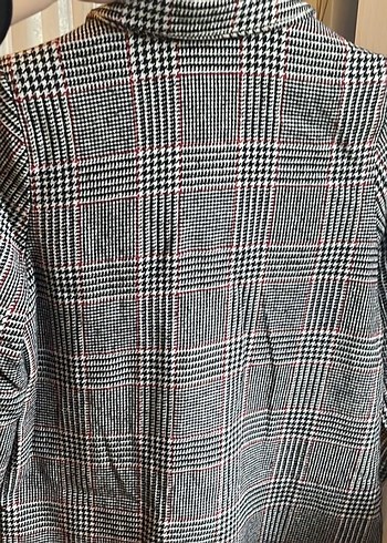 Düğmeli Gri Ekose Midi Kadın Palto - Görsel 5