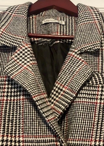 Düğmeli Gri Ekose Midi Kadın Palto - Görsel 3