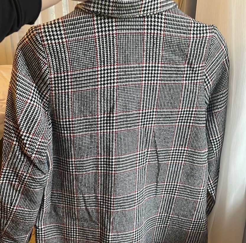 Düğmeli Gri Ekose Midi Kadın Palto - Görsel 5