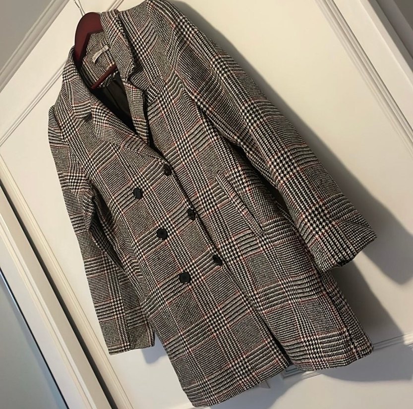 Düğmeli Gri Ekose Midi Kadın Palto - Görsel 2