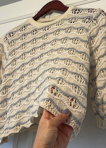 Bej Örgü Bohem Kadın Kazak - Görsel 2