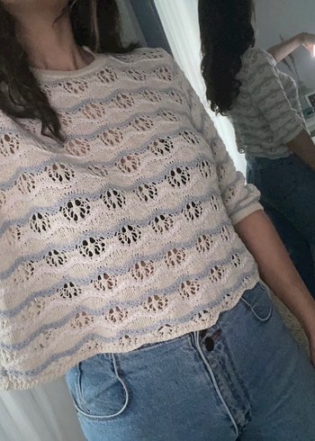 Bej Örgü Bohem Kadın Kazak - Görsel 7