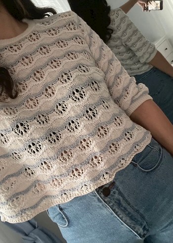 Bej Örgü Bohem Kadın Kazak - Görsel 8