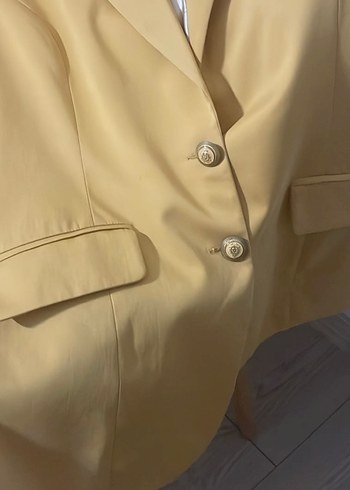 Sarı Düğmeli Kadın Midi Blazer Ceket - Görsel 4