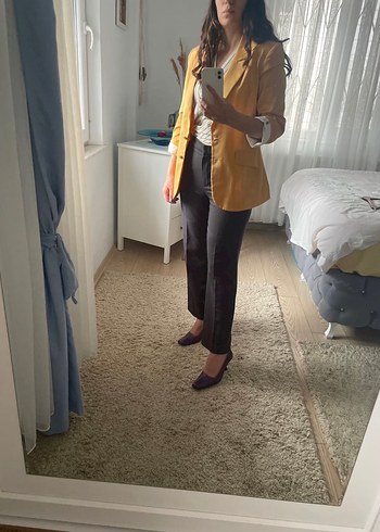 Sarı Düğmeli Kadın Midi Blazer Ceket - Görsel 5