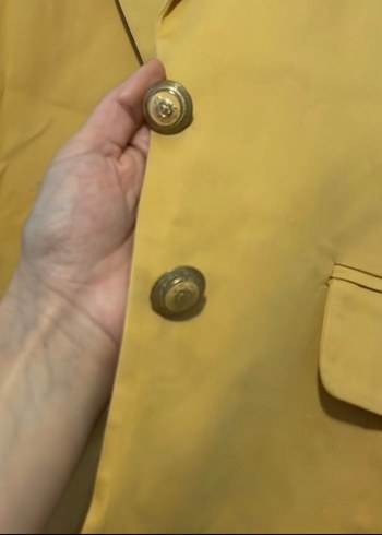 Sarı Düğmeli Kadın Midi Blazer Ceket - Görsel 6