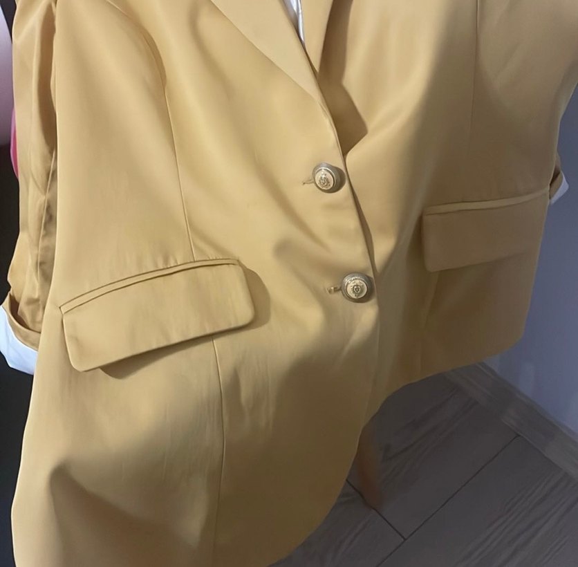 Sarı Düğmeli Kadın Midi Blazer Ceket - Görsel 4