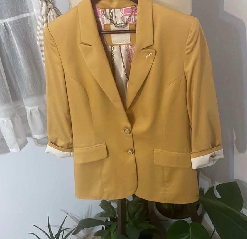 Sarı Düğmeli Kadın Midi Blazer Ceket - Görsel 2