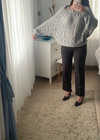 Gri Örgü Rahat Kadın Kazak - Görsel 4