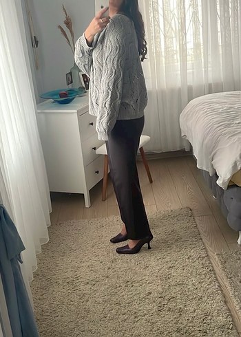 Gri Örgü Rahat Kadın Kazak - Görsel 5