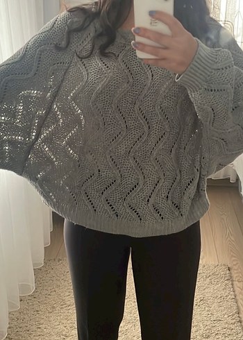 Gri Örgü Rahat Kadın Kazak - Görsel 2